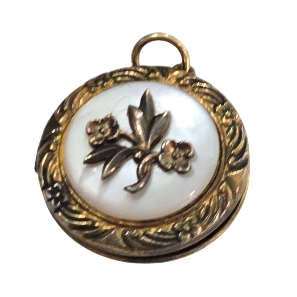 Vintage Gold-Tone Floral Locket Pendant With Mother Of Pearl Accents front